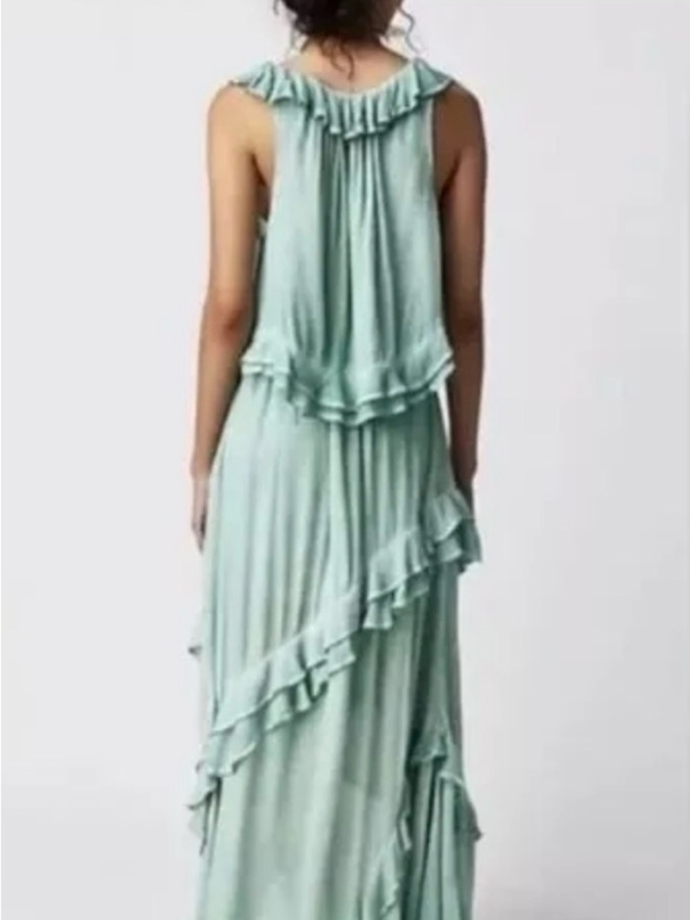 Free People If Only Skirt Set In Harbor Mint Rayon Gauze Asymmetrical Ruffle - Picture 4 of 6